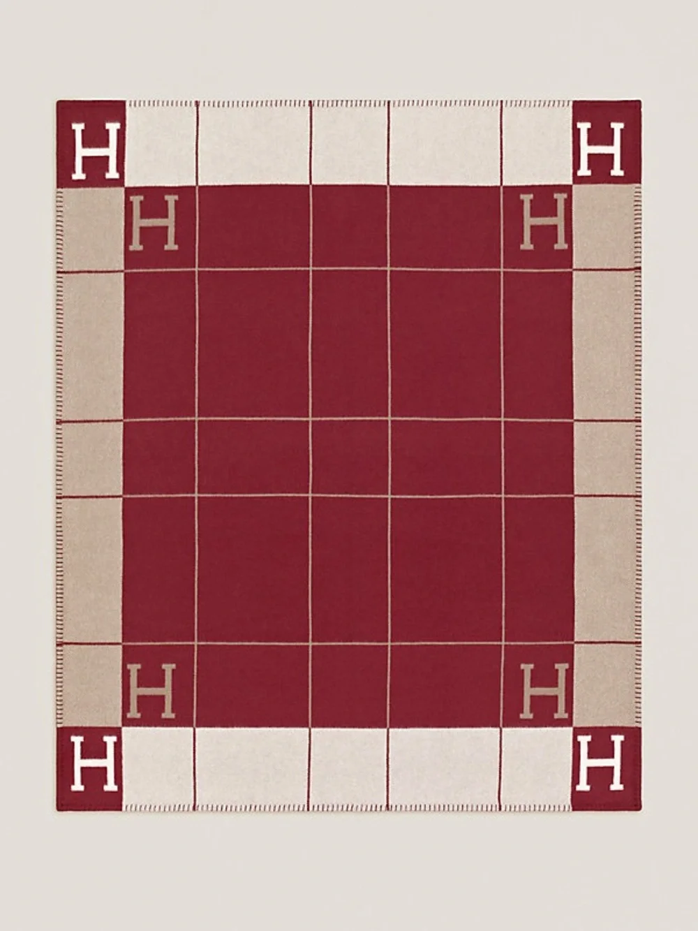 Hermes Avalon III Throw Blanket & Pillow Set ECRU/Rouge H